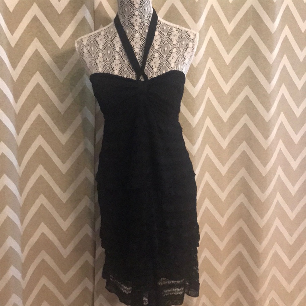 Bebe black lace halter dress